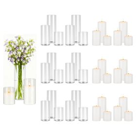 Pillar Candles and Glass Vases Set 36 Pcs, Clear Cylinder Hurricane Candle Holders for Wedding Centerpieces, Tall Vase for Table Decor, Wedding P