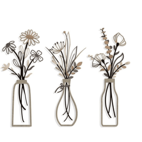 3 Pieces Metal Flowers Wall Arts - Rustic Farmhouse Style Décor Metal Wall Art Black Minimalist Flower Natural Themed Wall Decors for Home Bedroo (Product Dimensions: 13.7 x 6.1 x 0.2 inches)